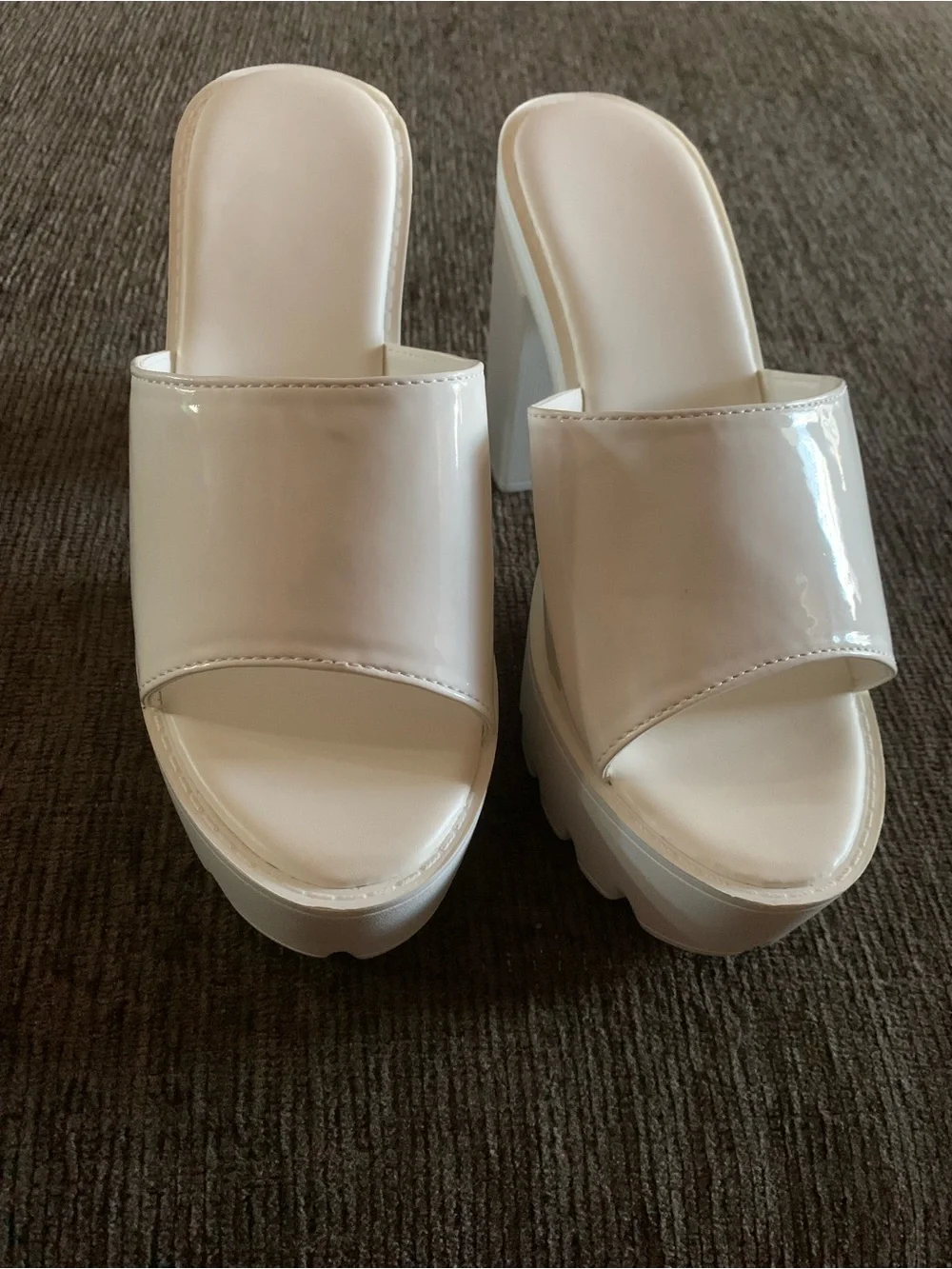 White Platform Chunky Heel Slide Sandals
